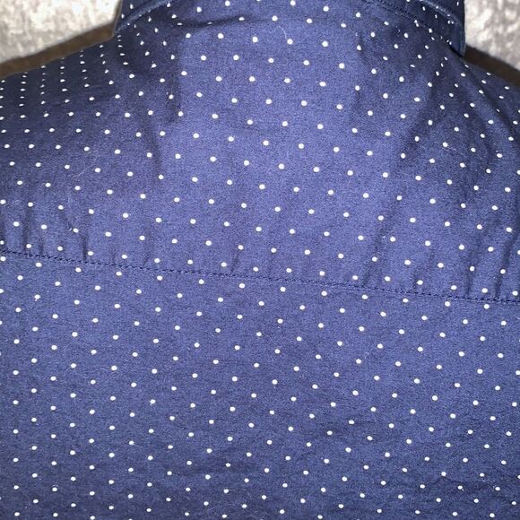 DENIM & FLOWER Ricky Singh navy button down blouse slim fit large - Picture 7 of 9